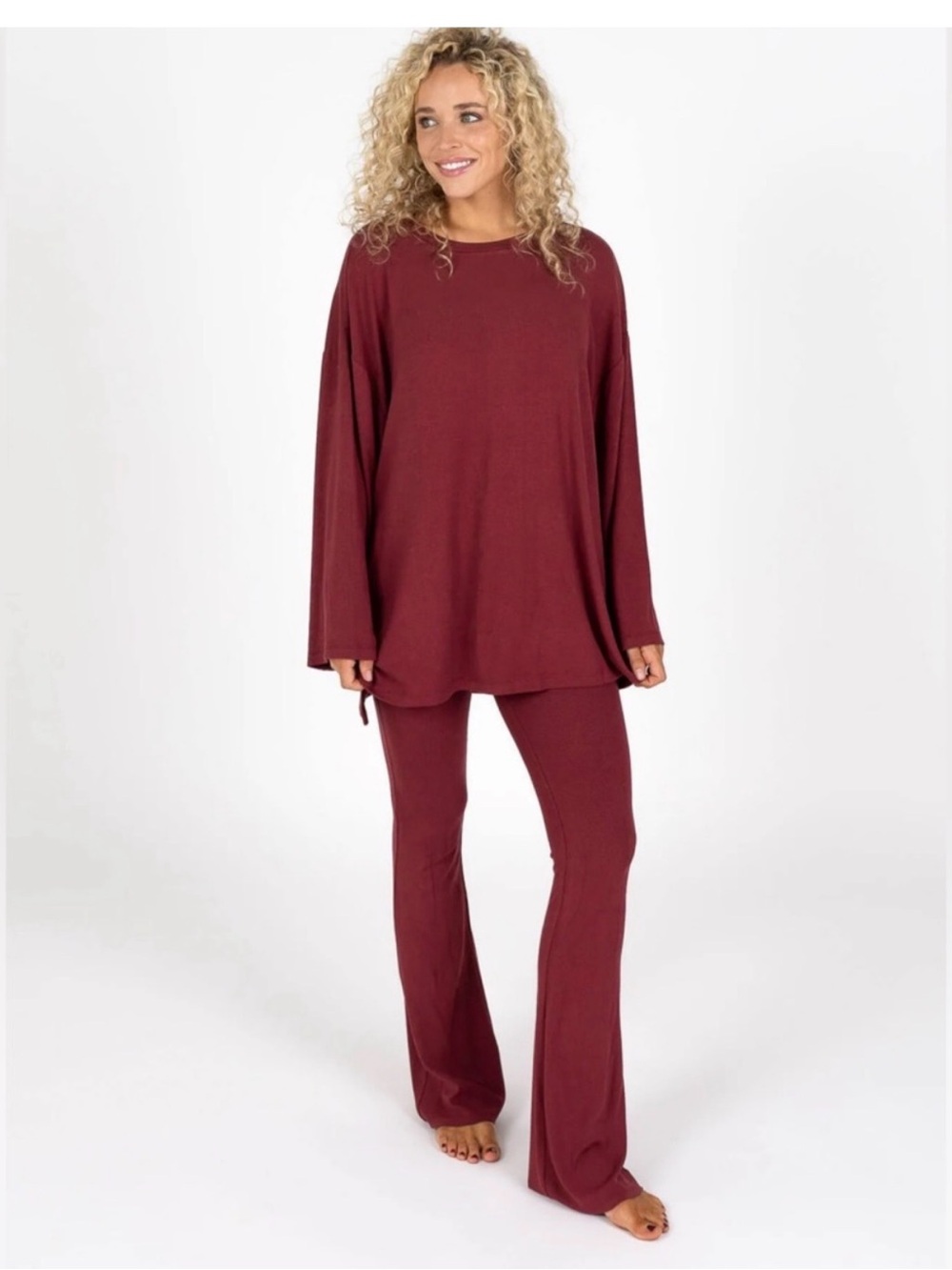 Foxy Kind All Weekend Long Pant Set Long Sleeve Merlot
Size S